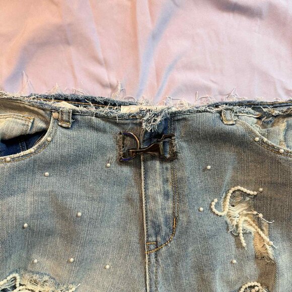 CUSTOM K. Jordan Destructed Pearl Adorned Jeans, SIZE 6, VERY UNIQUE! - Picture 2 of 10
